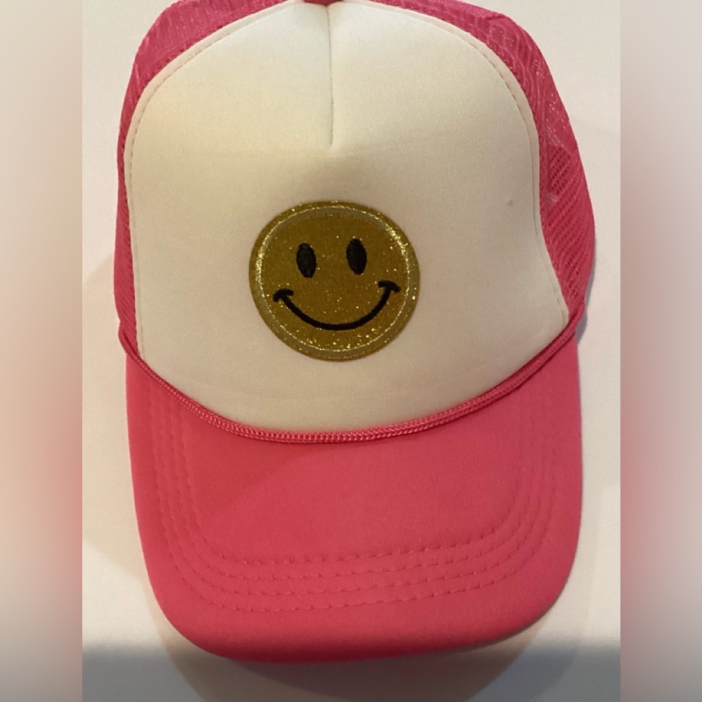 Pink Smiley face trucker hat- like new!